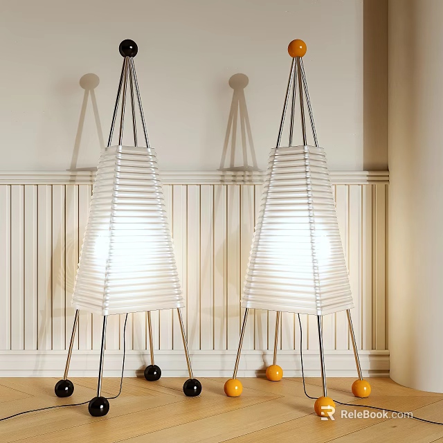 Modern Floor Lamps With White Striped Shades And Black Orange Base In Modern Interior 3d model 