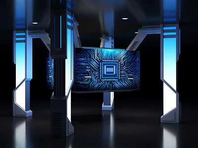Exhibition hall exhibition exhibition booth big data chip technology future interactive exhibition items 3d model