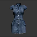 Stylish Short Sleeved Denim Dress With Front Button Closure And Fitted Waist