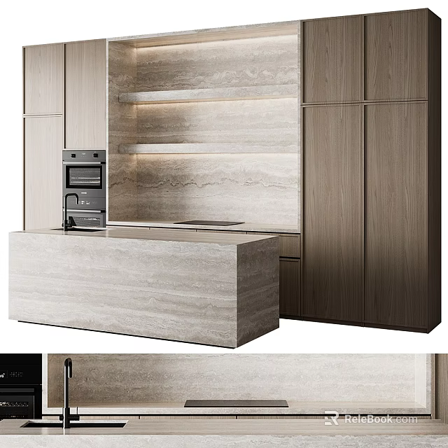 Modern Kitchen Interior With Sleek Wooden Cabinets And Island Counter Design 3d model 