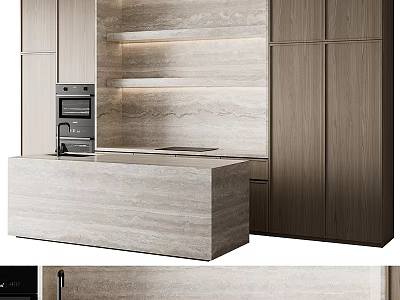 Modern Kitchen Interior With Sleek Wooden Cabinets And Island Counter Design 3d model