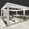 Modern LIGO Exhibition Booth Interior With Tables Chairs Plants And White Design
