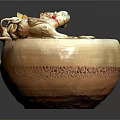 Traditional Handcrafted Ceramic Vessel With Lion Shaped Ornaments Terracotta Color And Intricate Carved Patterns