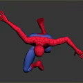 Spider Man Character In Red And Blue Costume With Dynamic Pose On Dark Background