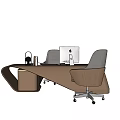 Modern Office Desk With Ergonomic Chair Computer Monitor And Sleek Curved Design