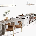Island table and chair combination chandelier 3d model