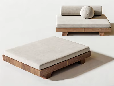 Modern Sofa Stools Featuring Wooden Frame Light Colored Cushion And Decorative Ball 3d model