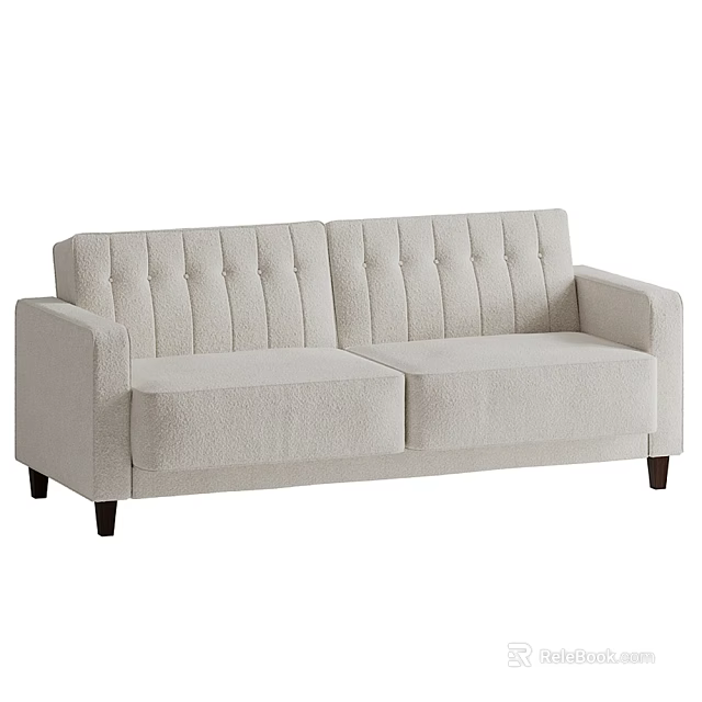 Cream Colored Two Seater Sofa with Tufted Backrest and Dark Wooden Legs 3d model