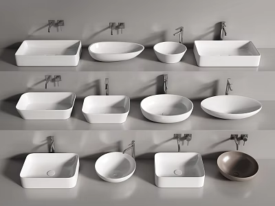 Different Shaped Modern Washbasins With Faucets In Ceramic Design 3d model