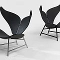 Modern Black Leisure Chair With Unique Wing Shaped Backrest And Metal Frame