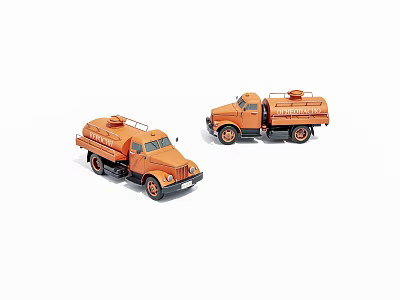 Two Orange Vintage Oil Tank Truck Models On White Background 3d model