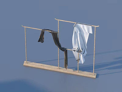 Clothes Drying Rack With Metal Frame Holding Black And White Garments 3d model