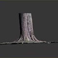 Old Tree Stump With Exposed Roots Surrounded By Grass And Soil 3d model