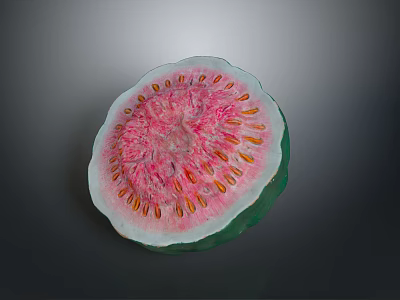 Fresh Cut Guava with Green Skin Pink Flesh and Yellow Seeds 3d model
