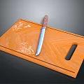 Wooden Kitchen Cutting Board With Knife And Carved Patterns And Handle Hole