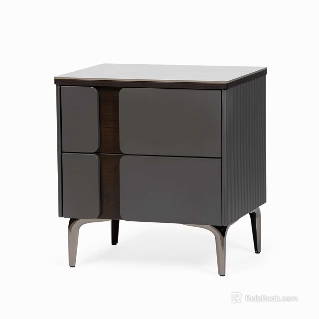 Modern Dark Bedside Table With Two Drawers And Sleek Wooden Legs 3d model 