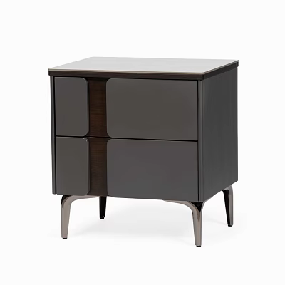 Modern Dark Bedside Table With Two Drawers And Sleek Wooden Legs 3d model