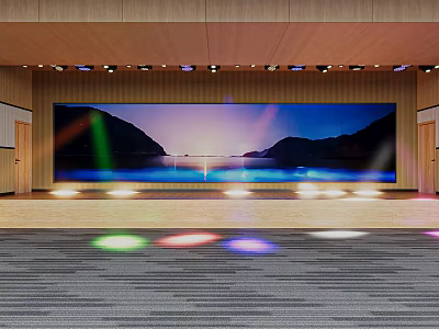 Modern Stage Design With Large Digital Backdrop Scenic Sunset And Colorful Light Projections 3d model