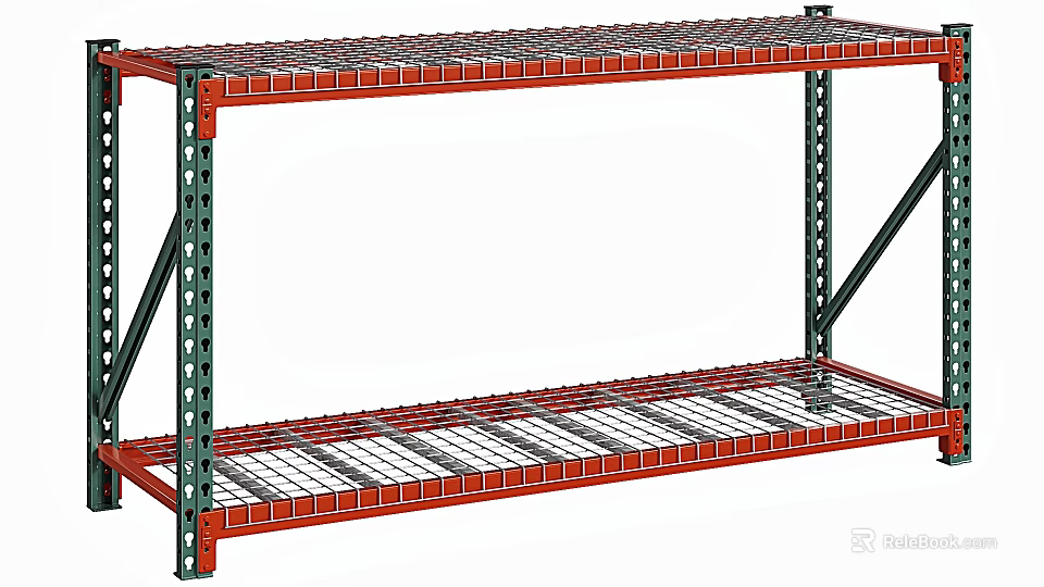 Industrial Metal Storage Shelving With Two Tier Grid Shelves And Steel Frame 3d model 