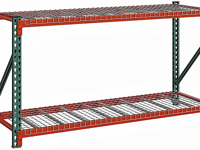 Industrial Metal Storage Shelving With Two Tier Grid Shelves And Steel Frame 3d model
