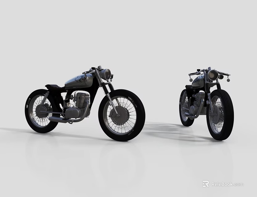 Two Vintage Motorcycles With Classic Chrome Design And Black Tires On White Background 3d model 