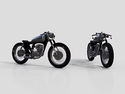 Two Vintage Motorcycles With Classic Chrome Design And Black Tires On White Background 3d model
