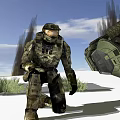 Game Movie Armored Warrior On Snowy Battlefield With Crashed Vehicle And Smoke Plumes