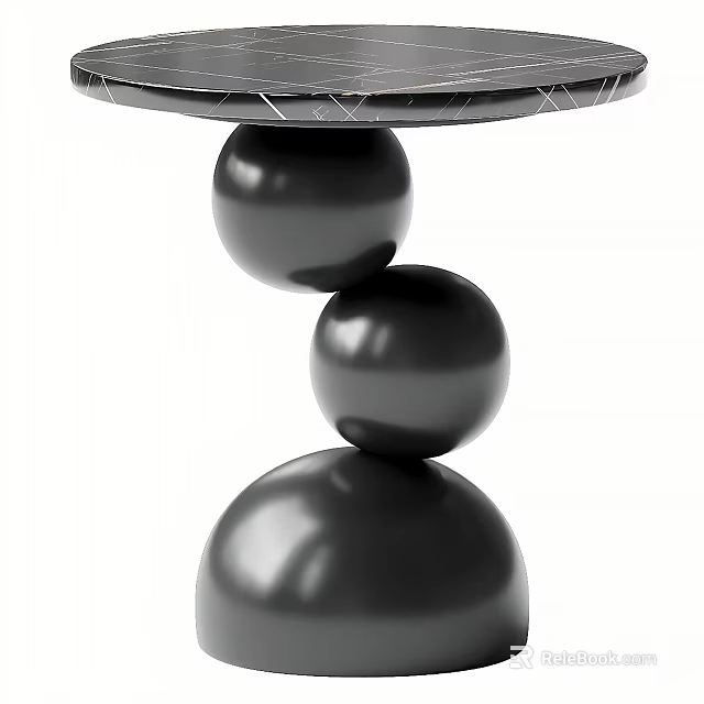 Modern Tea Table With Three Black Spherical Bases And Round Tabletop 3d model 