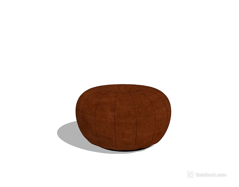 Modern Brown Round Upholstered Ottoman With Stitched Design For Living Room 3d model 