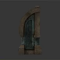Vintage Wooden Decorative Structure With Carved Patterns And Ornate Side Supports