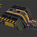 Industrial Green Sci Fi Structure With Yellow Pipes Black Warning Stripes Circular Vents And Metallic Hatch
