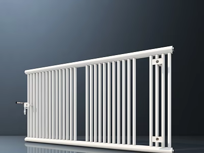 White Metal Gate With Vertical Bars And Secure Lock Mechanism Design 3d model