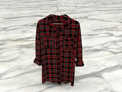 Red and Black Plaid Shirt Hanging on a Hanger Over Marble Floor 3d model