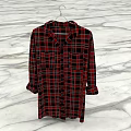 Red and Black Plaid Shirt Hanging on a Hanger Over Marble Floor