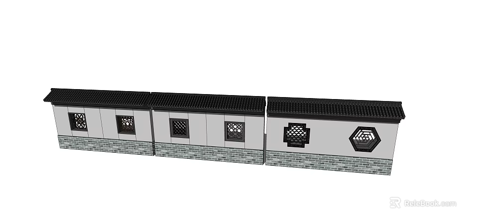 Modern Landscape Wall With Geometric Cutout Windows Brick Base And Black Top Trim 3d model