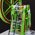 Industrial Equipment Featuring Large Green Red Wheel And Ladder On White Brick Base