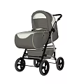Stylish Grey And White Baby Stroller With Four Wheels Canopy And Storage Basket