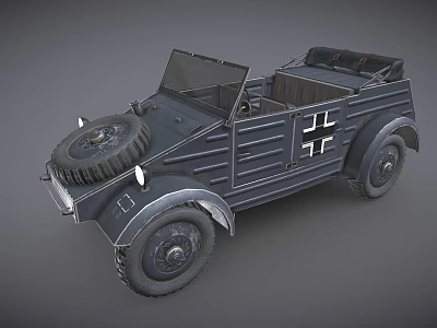 Vintage Military Open Top Vehicle Featuring Spare Tire And Dark Exterior Design 3d model