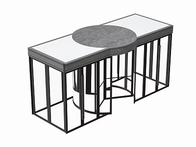 Modern Combination Table With Round And Rectangular Glass Tabletop And Black Metal Frame 3d model