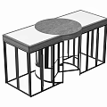 Modern Combination Table With Round And Rectangular Glass Tabletop And Black Metal Frame