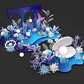 Underwater Themed 3D Artwork With Coral Seashell Blue Purple Elements And Glowing Orbs