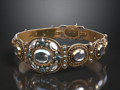 Exquisite Gold Bracelet With Decorative Gemstones And Shiny Metal Accents 3d model