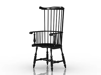 Black Traditional Accent Chair With Slat Back Armrests And Curved Legs 3d model