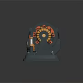 Industrial Mechanical Device With Gray Body Orange Springs And Yellow Components On Metal Base
