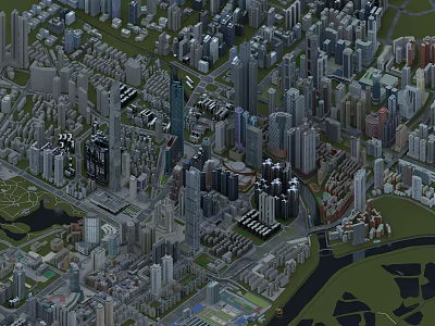 Aerial Planning of Urban Development With High Rise Buildings Green Spaces And Road Networks 3d model