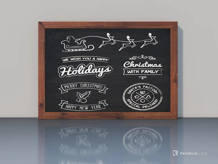 Wooden Swing Door With Chalkboard Holiday Greetings And Festive Patterns 3d model 