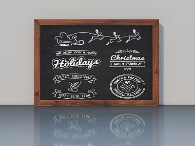 Wooden Swing Door With Chalkboard Holiday Greetings And Festive Patterns 3d model
