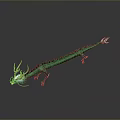 Green Mythical Dragon 3D Rendering With Golden Horns And White Accents