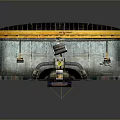 Industrial Futuristic Interior With Arched Metal Walls Yellow Lighting Central Console And Concrete Floor