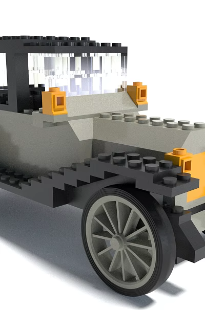 Building Blocks Vintage Car Model With Grey Black Body And Orange Headlights 3d model Building Blocks Vintage Car Model With Grey Black Body And Orange Headlights 3d model